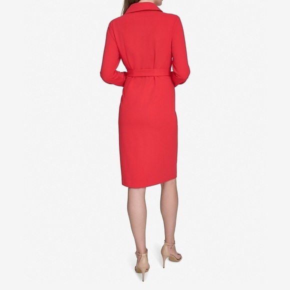 NWT Halston Red Long-Sleeve Scuba Crepe Belted Shirt Dress Sz 12 - Picture 7 of 9